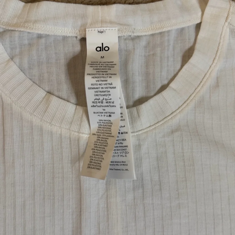 Alo Yoga Medium Ribbed Sea Coast Long Sleeve Dress Ivory Bodycon NWT MSRP $118